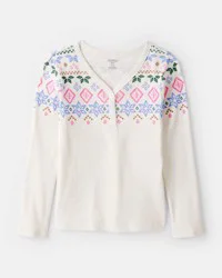 Oshkosh Girls Fair Isle Thermal Henley Top - Ivory Cream 5