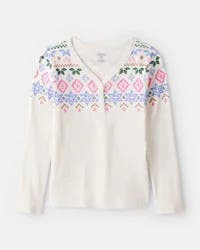 Oshkosh Girls Fair Isle Thermal Henley Top - Ivory Cream 5