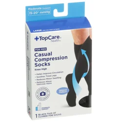 Topcare Health Men's Casual Compression Socks Knee High, Large, Black Ribbed Pattern