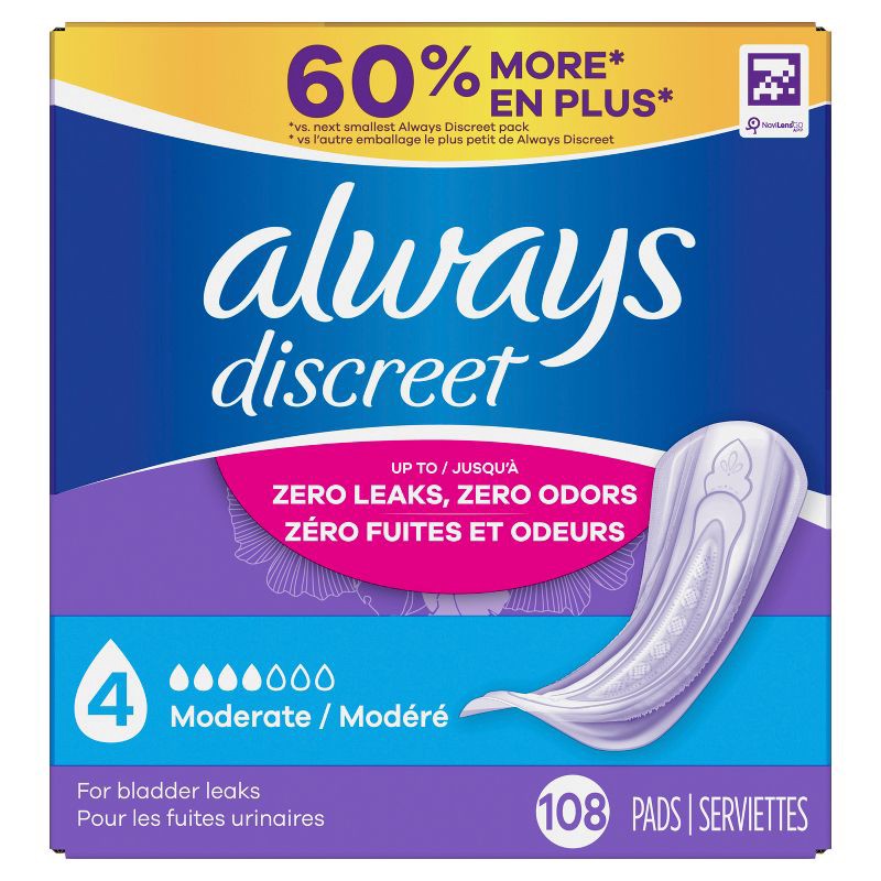 slide 2 of 9, Always Discreet Moderate Incontinence Pads - 108ct, 108 ct