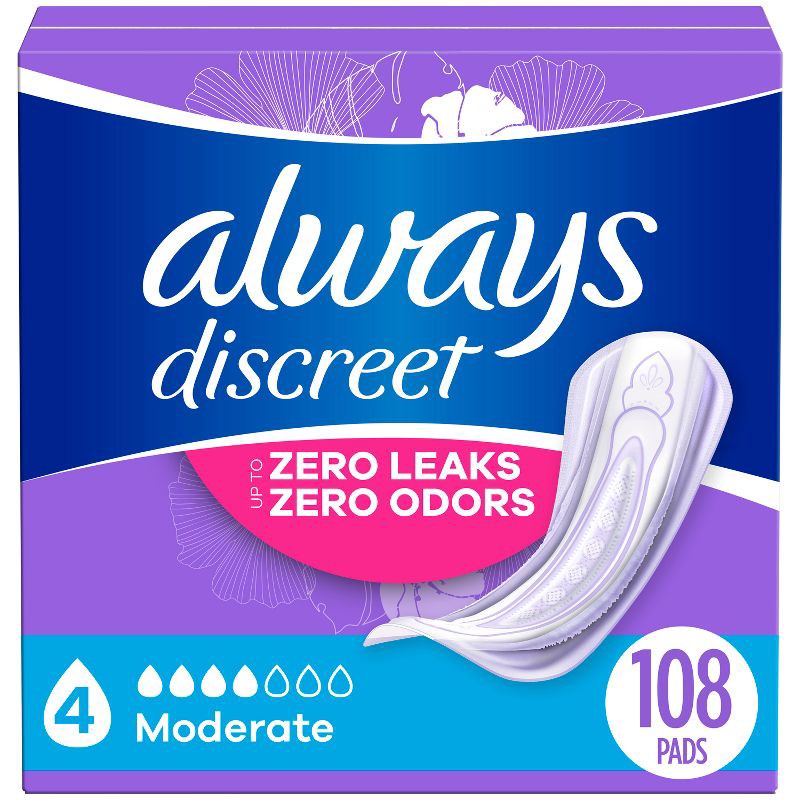 slide 1 of 8, Always Discreet Moderate Incontinence Pads - 108ct, 108 ct