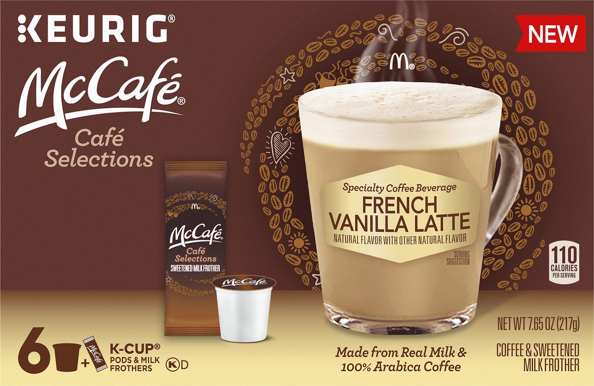 slide 4 of 14, McCafé Cafe Selections French Vanilla Latte K-Cup Pods & Milk Frothers 6 ct Box, 7.65 oz