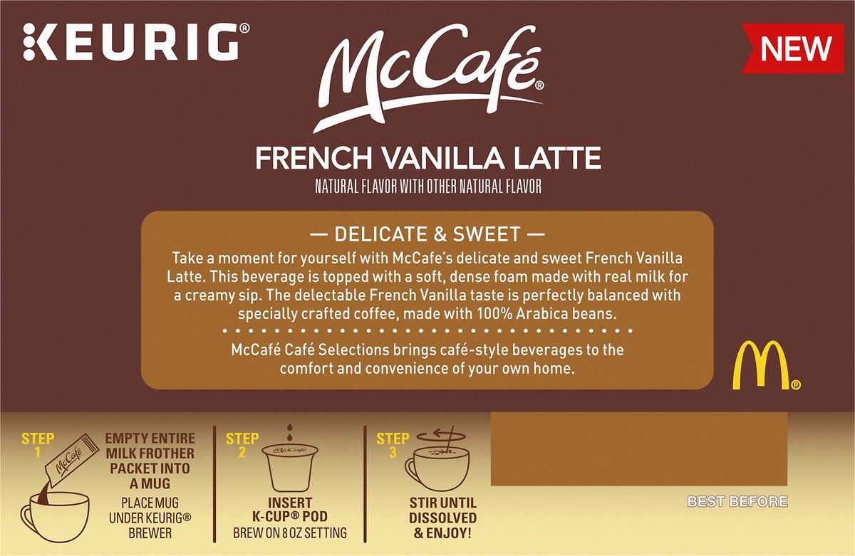 slide 7 of 14, McCafé Cafe Selections French Vanilla Latte K-Cup Pods & Milk Frothers 6 ct Box, 7.65 oz