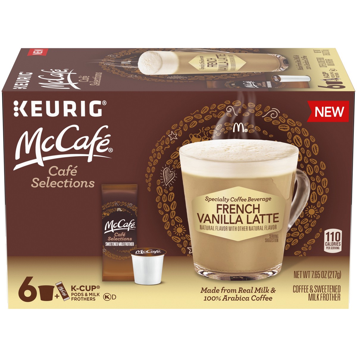 slide 1 of 14, McCafé Cafe Selections French Vanilla Latte K-Cup Pods & Milk Frothers 6 ct Box, 7.65 oz