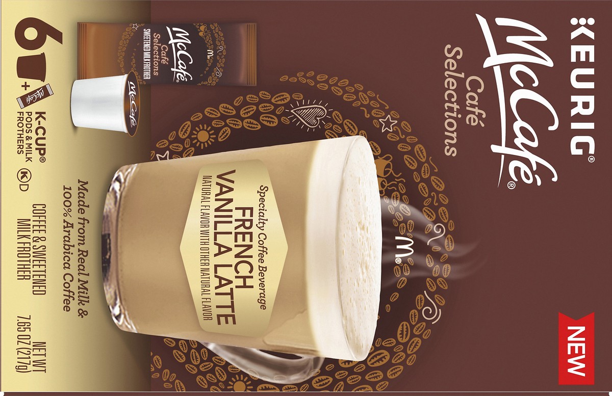 slide 9 of 14, McCafé Cafe Selections French Vanilla Latte K-Cup Pods & Milk Frothers 6 ct Box, 7.65 oz