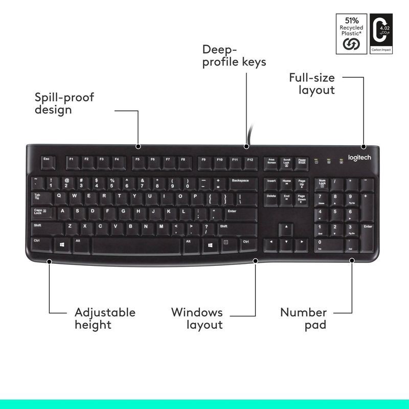 slide 7 of 9, Logitech K120 Ergonomic Desktop USB Keyboard - Black (920-002478), 1 ct