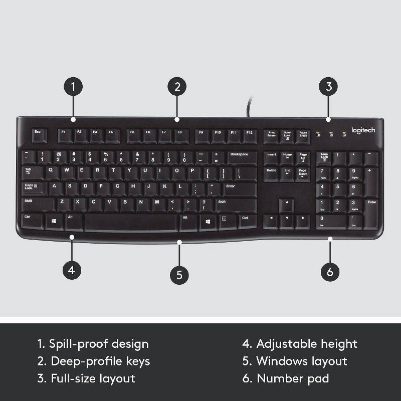 slide 7 of 8, Logitech K120 Ergonomic Desktop USB Keyboard - Black (920-002478), 1 ct