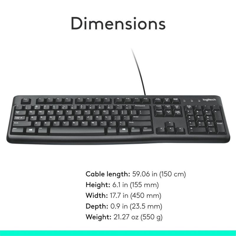 slide 8 of 9, Logitech K120 Ergonomic Desktop USB Keyboard - Black (920-002478), 1 ct