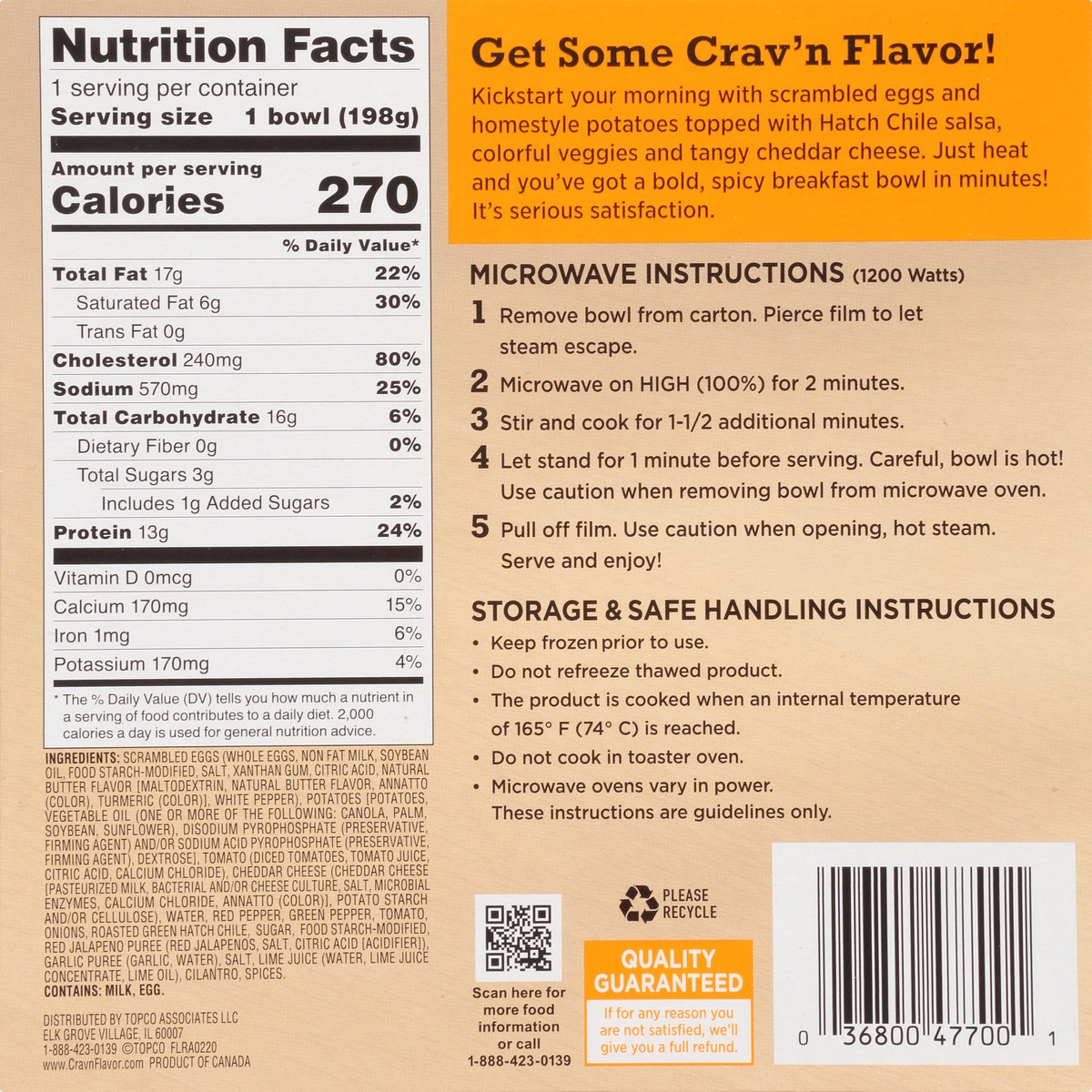 slide 3 of 9, Crav'n Flavor Hatch Chile Huevos Rancheros Breakfast Bowl 7 oz, 7 oz