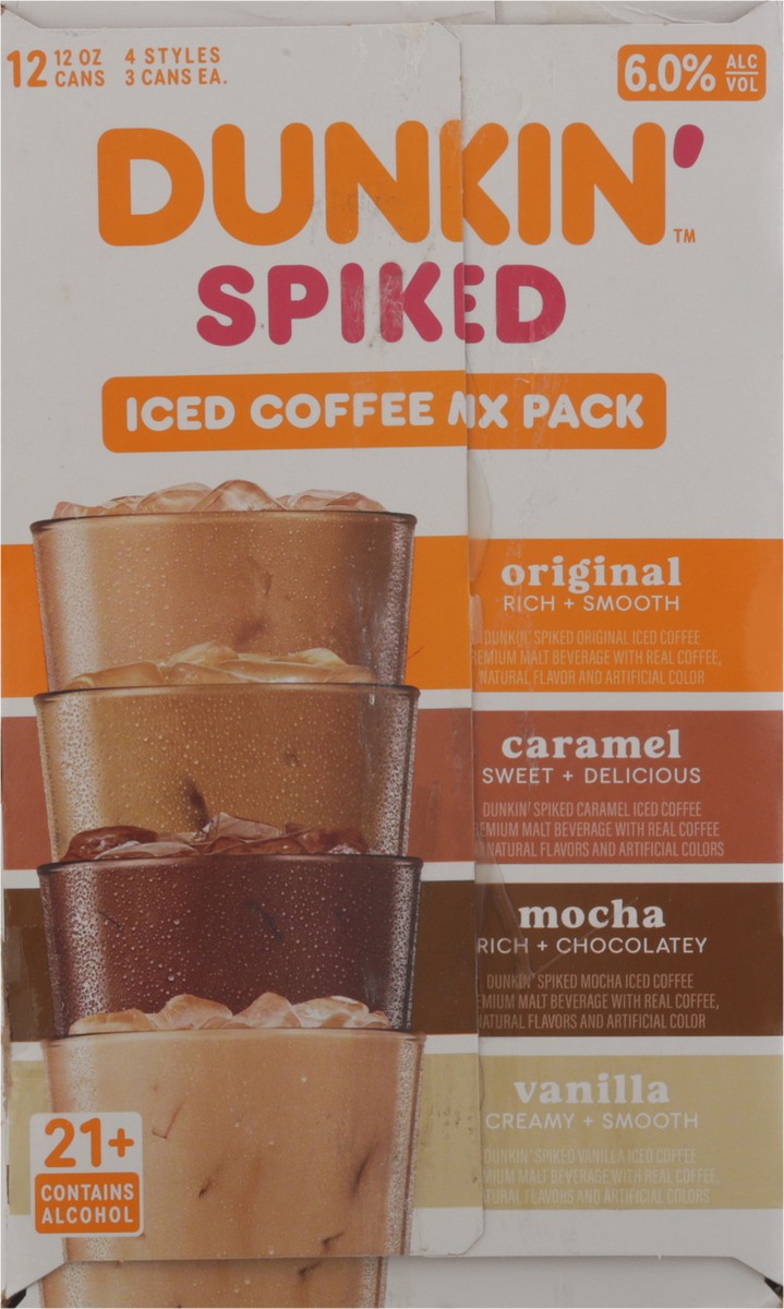 slide 3 of 12, Dunkin' Spiked Assorted Iced Coffee Mix Pack 12 - 12 oz Cans, 12 ct; 12 oz