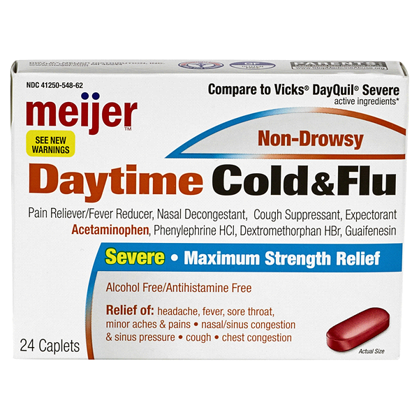 slide 1 of 1, Meijer Severe Daytime Cold & Flu Caplets, 24 ct