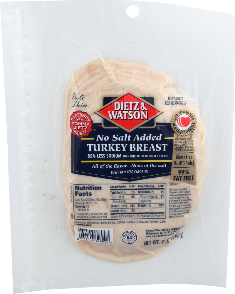 slide 1 of 1, Dietz & Watson No Salt Added Turkey Sliced Turkey Breast, 1 ct