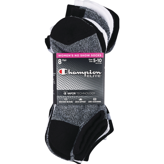 slide 1 of 1, CHAMPION Ch675 Women's No-Show Blk/Wht, 1 ct