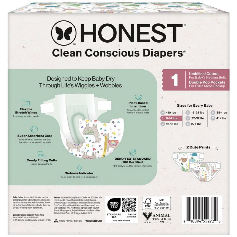 slide 8 of 8, The Honest Company Clean Conscious Diapers - All the Alpacas + Turtle Time - Size 1 - 78ct, 1 x 78 ct