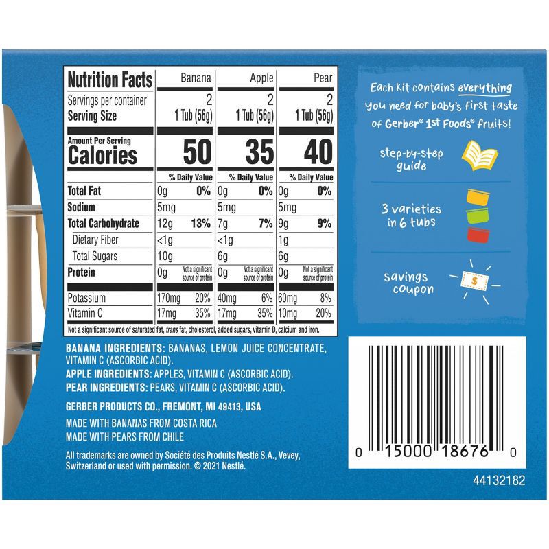 slide 2 of 7, Gerber Baby Food Stage 1 My 1st Fruits Starter Kit Puree 2oz Tubs (6 Pack), 6 ct; 2 oz