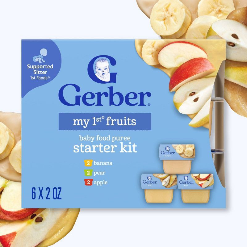 slide 2 of 10, Gerber Non-GMO Baby Food Stage 1 My 1st Fruits Starter Kit Puree Tubs 2oz/6pk, 6 ct; 2 oz