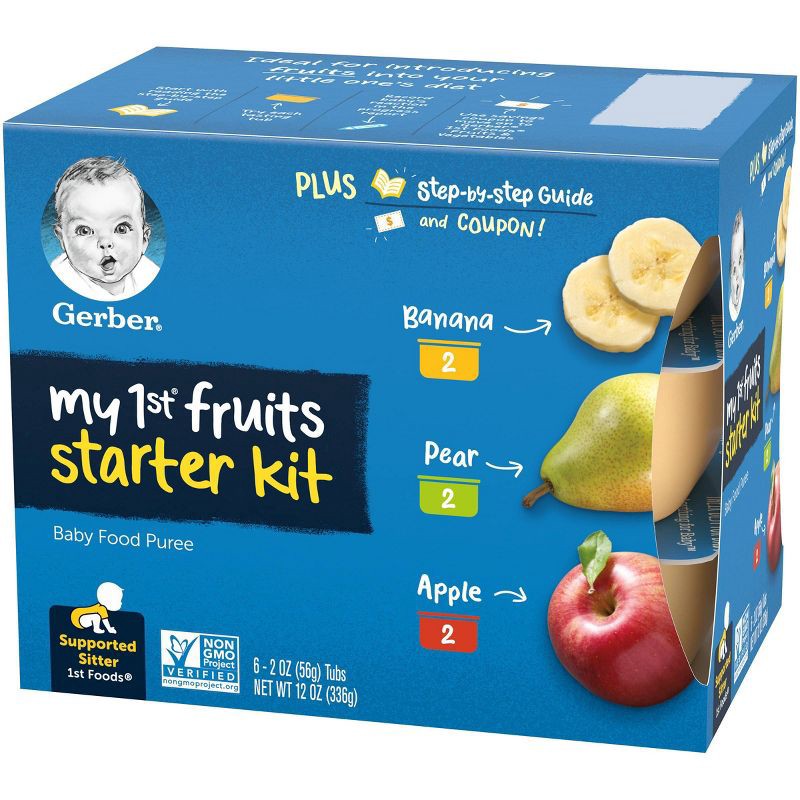 slide 4 of 5, Gerber My 1st Fruits Starter Kit Banana Pear Apple Baby Food Tubs - 6ct/12oz, 6 ct; 12 oz