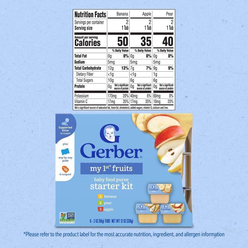 slide 7 of 10, Gerber Non-GMO Baby Food Stage 1 My 1st Fruits Starter Kit Puree Tubs 2oz/6pk, 6 ct; 2 oz