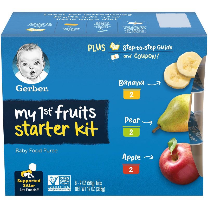 slide 1 of 5, Gerber My 1st Fruits Starter Kit Banana Pear Apple Baby Food Tubs - 6ct/12oz, 6 ct; 12 oz