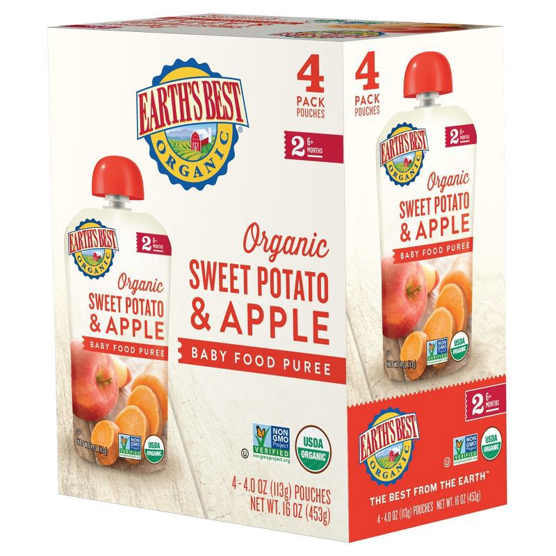 slide 1 of 3, Earth's Best Organic 4pk Sweet Potato & Apple Baby Food Pouch - 16oz, 4 ct; 16 oz