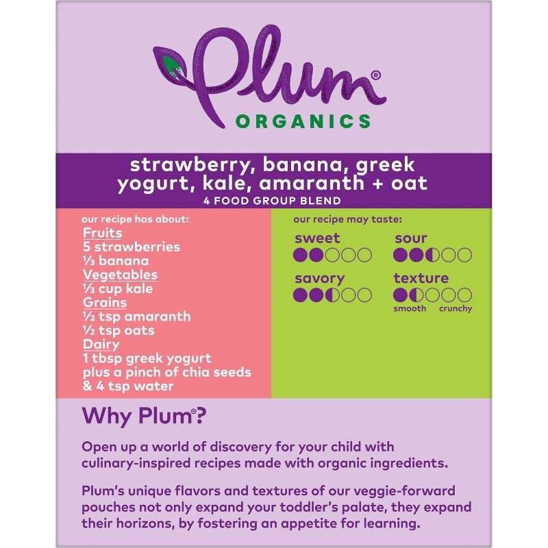 slide 3 of 11, Plum Organics Toddler Food Mighty 4 - Strawberry Banana Greek Yogurt Kale Amaranth Oat - 4oz/4ct, 4 ct; 4 oz