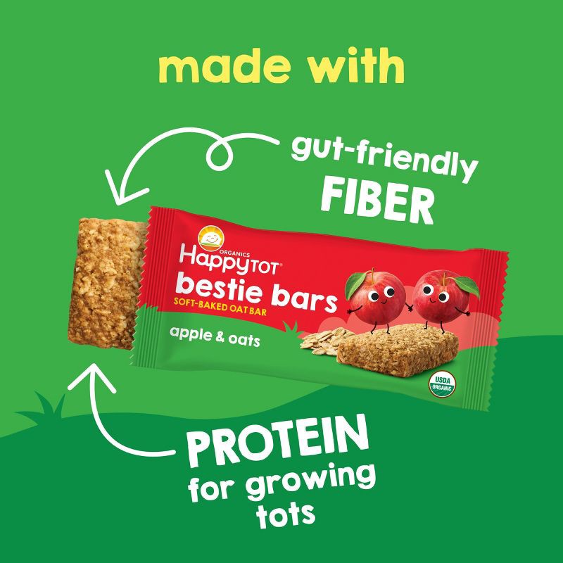 slide 2 of 16, Happy Baby HappyTot Fiber & Protein Organic Apples and Spinach Soft-Baked Oat Bar - 5ct/0.88oz Each, 5 ct, 0.88 oz