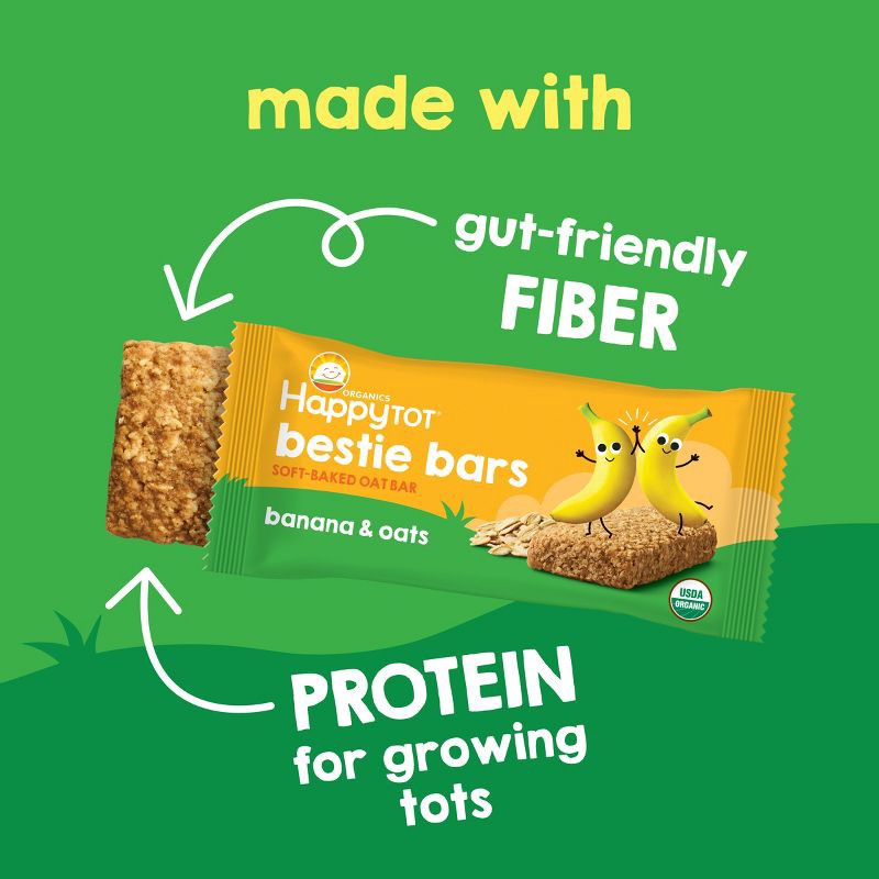 slide 2 of 16, Happy Baby HappyTot Fiber & Protein Organic Bananas and Carrots Soft-Baked Oat Bar - 5ct/0.88oz Each, 5 ct, 0.88 oz