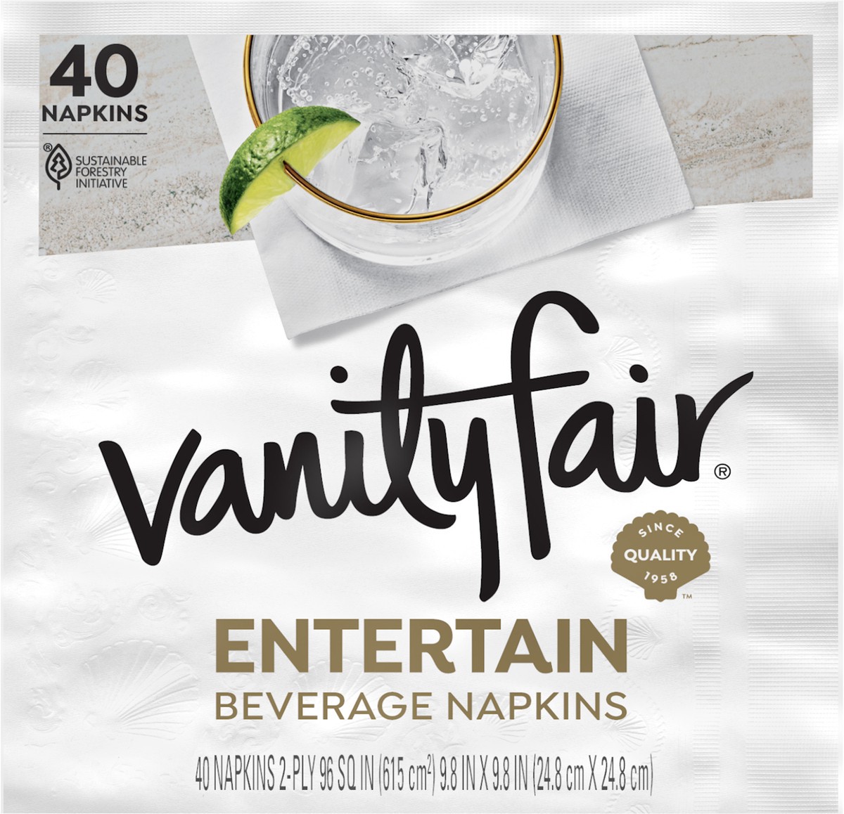 slide 4 of 10, Vanity Fair Entertain Paper Beverage Napkins, 40 Count, 40 ct