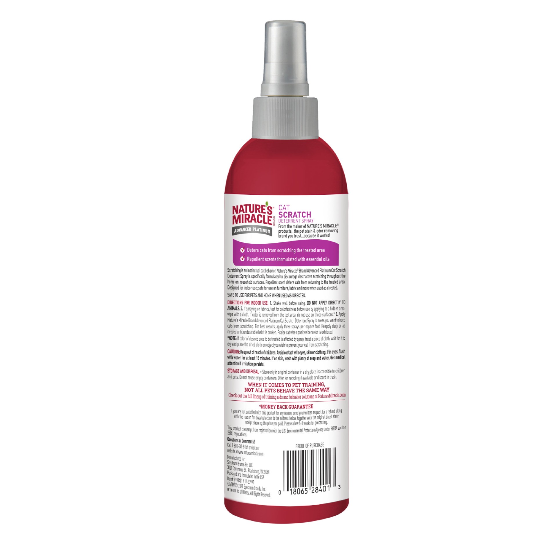 slide 5 of 9, Nature's Miracle Advanced Platinum Cat Scratch Deterrent Spray, 8 Ounces, Discourages Destructive Scratching, 0.63 lb
