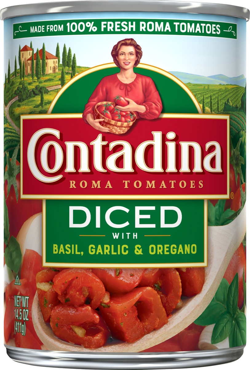 slide 2 of 2, Contadina with Basil, Garlic & Oregano Diced Roma Tomatoes 14.5 oz, 