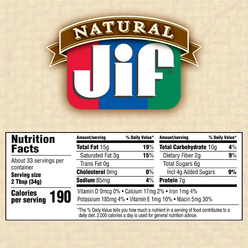 slide 5 of 5, Jif Natural Creamy Peanut Butter Spread and Honey - 40oz, 40 oz