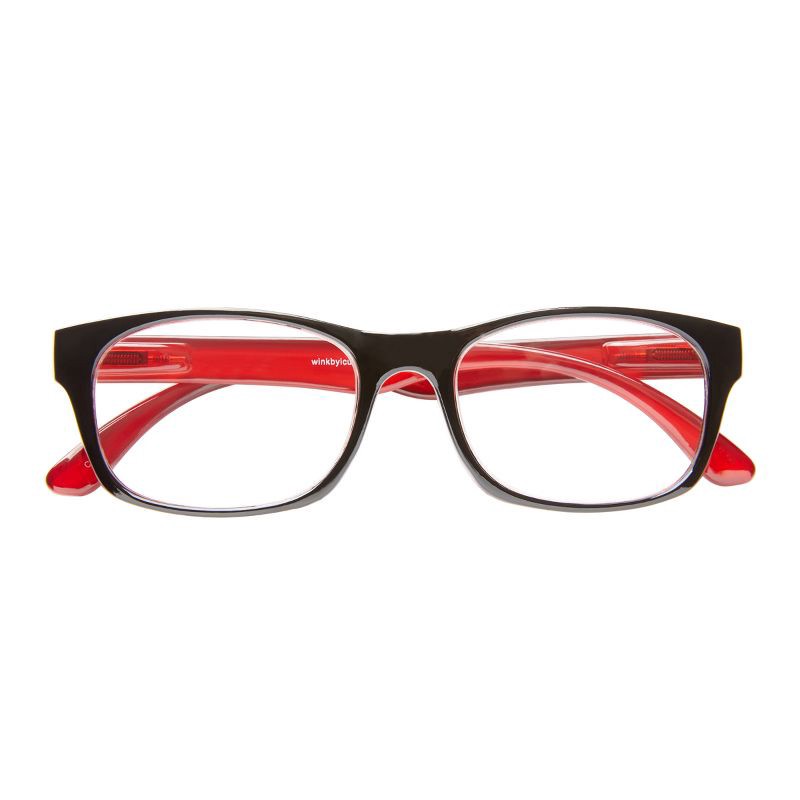 slide 1 of 7, ICU Eyewear Wink Glendale Reading Glasses - Large Black Rectangle - Red Interior +2.00, 1 ct