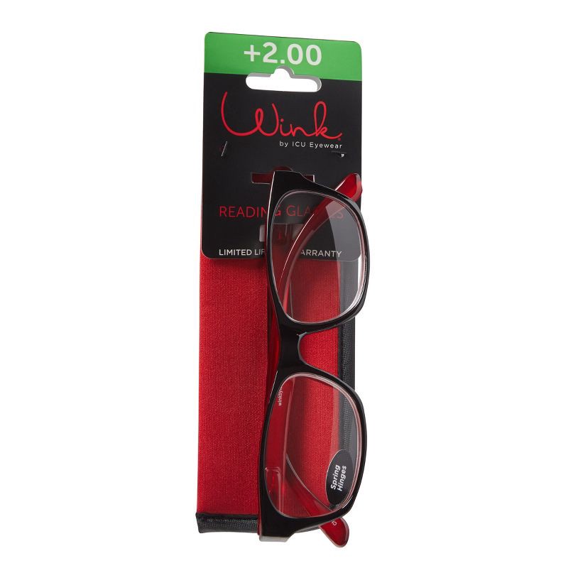 slide 7 of 7, ICU Eyewear Wink Glendale Reading Glasses - Large Black Rectangle - Red Interior +2.00, 1 ct