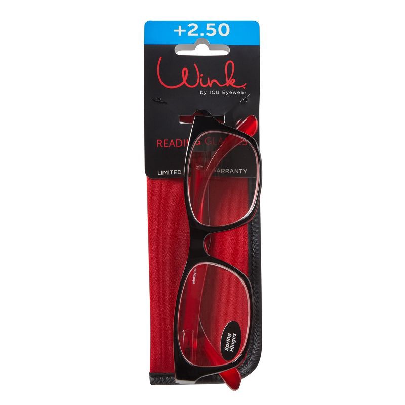slide 7 of 7, ICU Eyewear Wink Glendale Reading Glasses - Large Black Rectangle - Red Interior +2.50, 1 ct