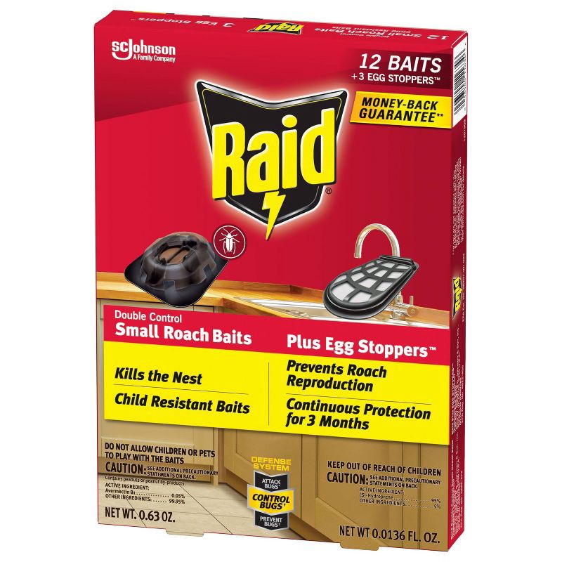 slide 12 of 13, Raid Double Control Small Roach Baits Plus Egg Stoppers 12+3 ct: Indoor Insecticide, Avermectin Formula, 0.27 lb, 3 ct, 0.27 lb