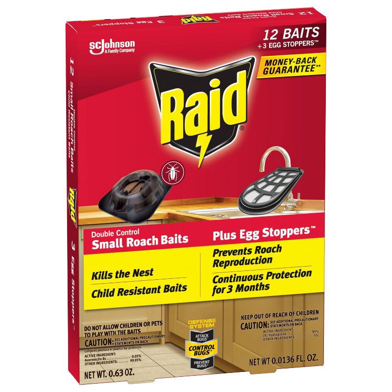 slide 13 of 13, Raid Double Control Small Roach Baits Plus Egg Stoppers 12+3 ct: Indoor Insecticide, Avermectin Formula, 0.27 lb, 3 ct, 0.27 lb