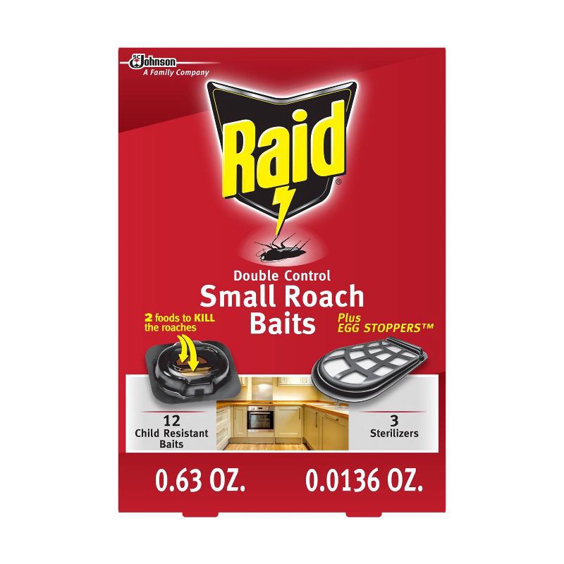 slide 1 of 13, Raid Double Control Small Roach Baits Plus Egg Stoppers 12+3 ct: Indoor Insecticide, Avermectin Formula, 0.27 lb, 3 ct, 0.27 lb