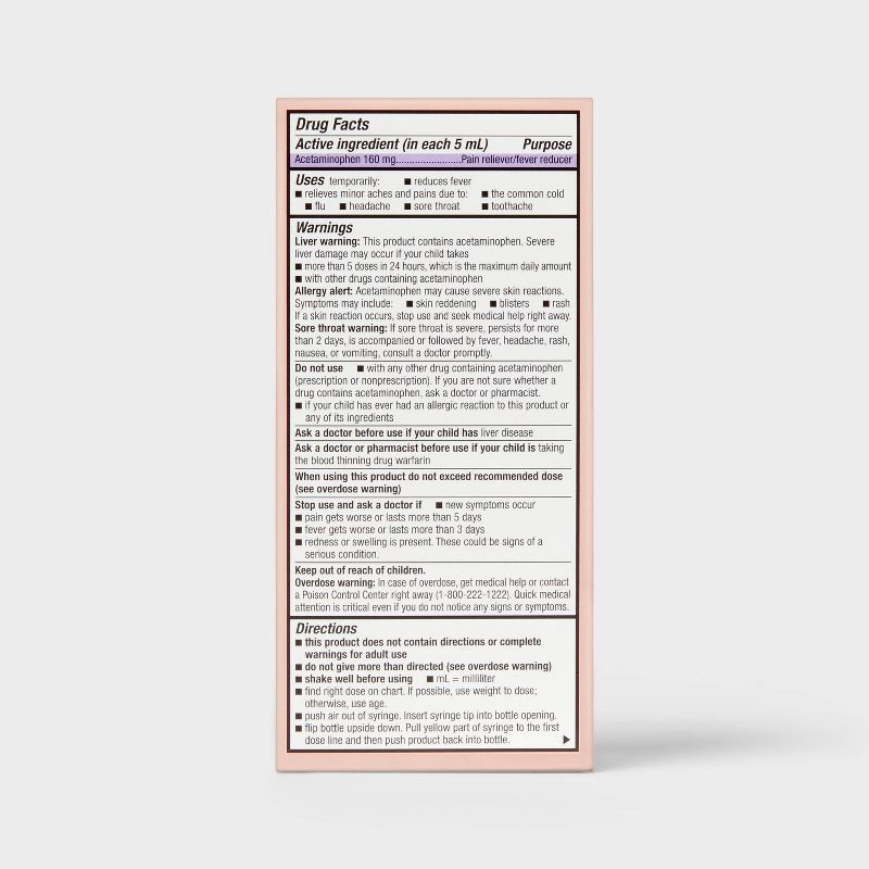 slide 3 of 6, Infants' Dye-Free Acetaminophen Fever Reducer/Pain Reliever Liquid - Grape - 2 fl oz - up&up™, 2 fl oz