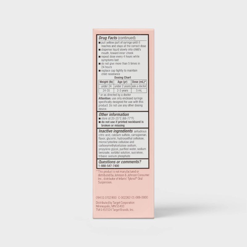 slide 4 of 6, Infants' Dye-Free Acetaminophen Fever Reducer/Pain Reliever Liquid - Grape - 2 fl oz - up&up™, 2 fl oz