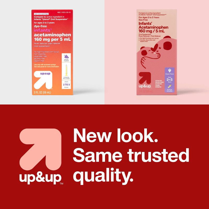 slide 6 of 6, Infants' Dye-Free Acetaminophen Fever Reducer/Pain Reliever Liquid - Grape - 2 fl oz - up&up™, 2 fl oz