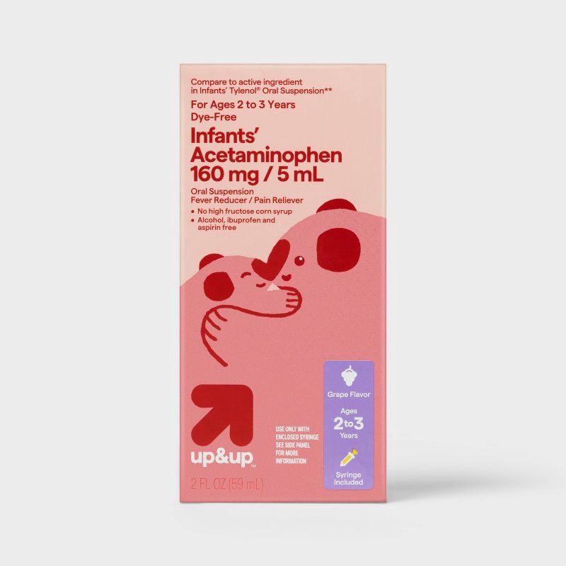 slide 1 of 6, Infants' Dye-Free Acetaminophen Fever Reducer/Pain Reliever Liquid - Grape - 2 fl oz - up&up™, 2 fl oz