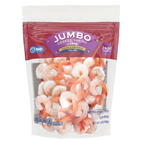 slide 1 of 1, frozen jumbo cooked shrimp, 26-30 , 12 oz