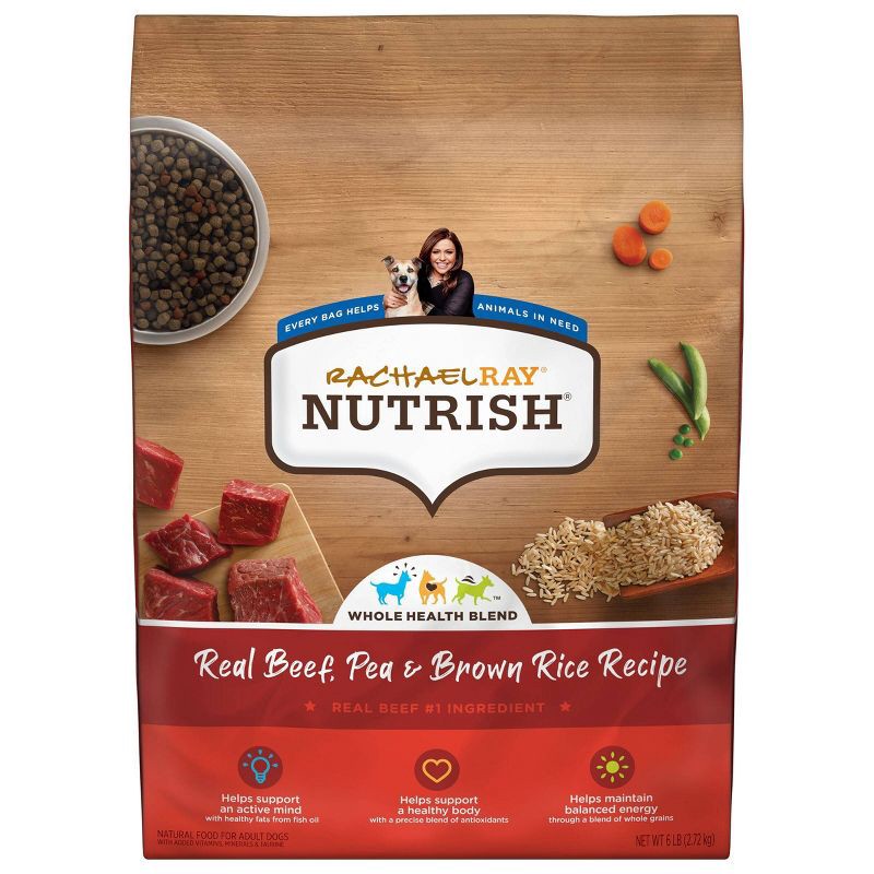 slide 1 of 8, Rachael Ray Nutrish Real Beef, Pea & Brown Rice Recipe Adult Super Premium Dry Dog Food - 6lbs, 6 lb