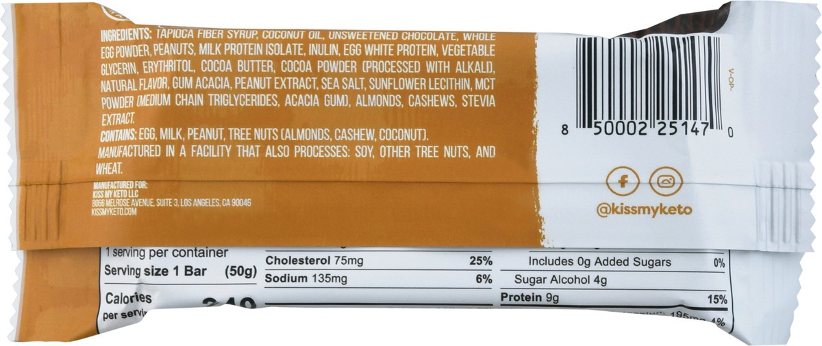 slide 5 of 9, Kiss My Keto Chocolate Peanut Butter Keto Bar 1.76 oz Wrapper, 1.76 oz