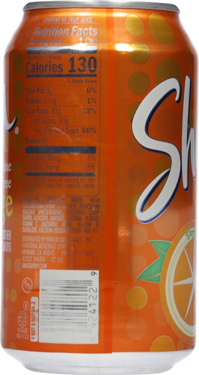 slide 7 of 9, Shasta Caffeine Free + Vitamin C Orange Soda 12 fl oz, 12 oz