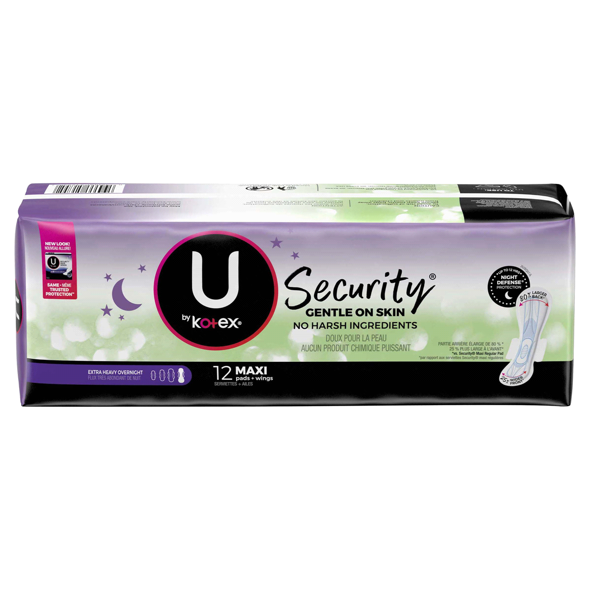 slide 1 of 1, U by Kotex Clean & Secure Overnight Maxi Pads with Wings, Extra Heavy Absorbency, 12 Count, 12 ct