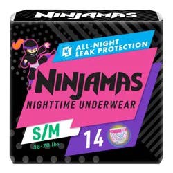 Ninjamas Girls Bedwetting Nighttime Underwear, Size S/M (38-70 lbs), 14 Count