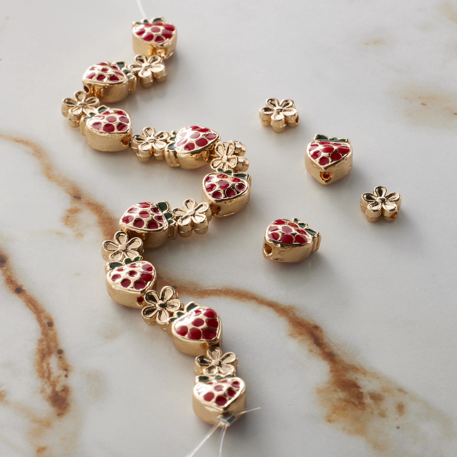 slide 3 of 3, Red Strawberry & Gold Flower Beads By Bead Landing, includes 2 sizes