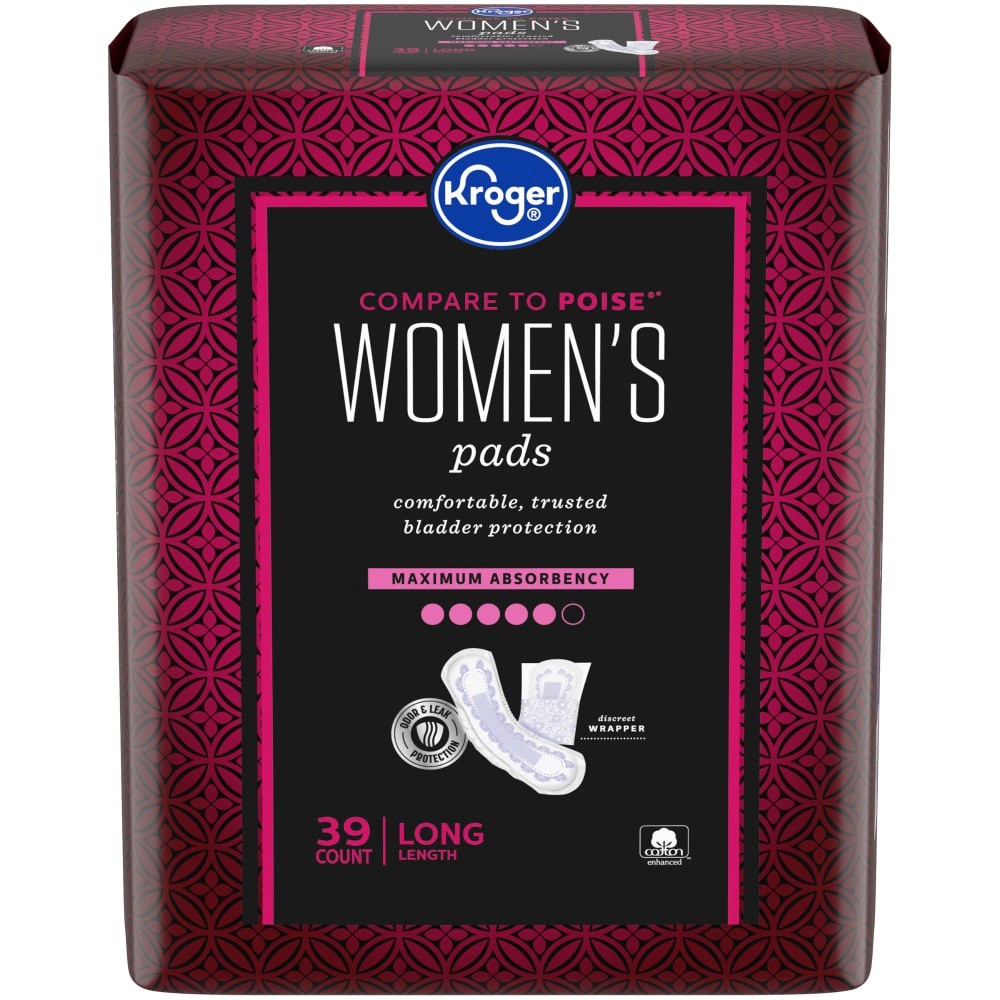 slide 2 of 3, Kroger Women's Bladder Control Maximum Absorbency Long Pads, 39 ct