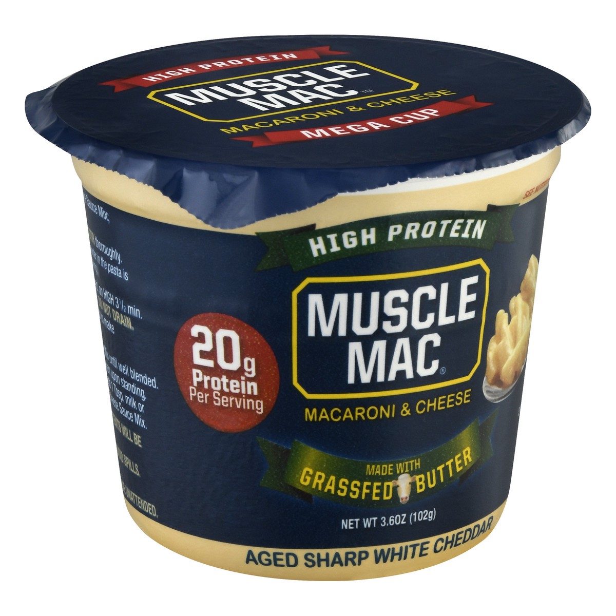 slide 3 of 9, Muscle Mac High Protein Macaroni & Cheese Aged Sharp White Cheddar Cup, 3.6 oz